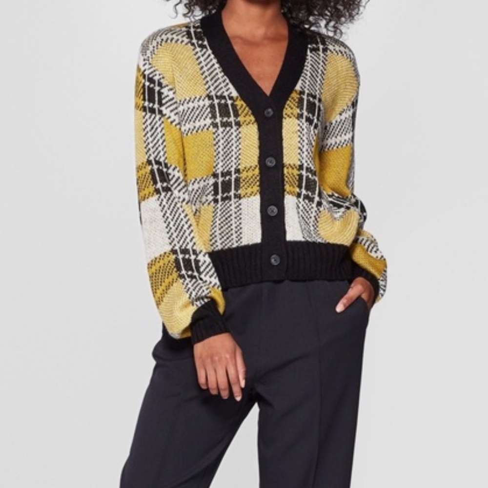 Who What Wear Black and Yellow V-Neck Cardigan XS